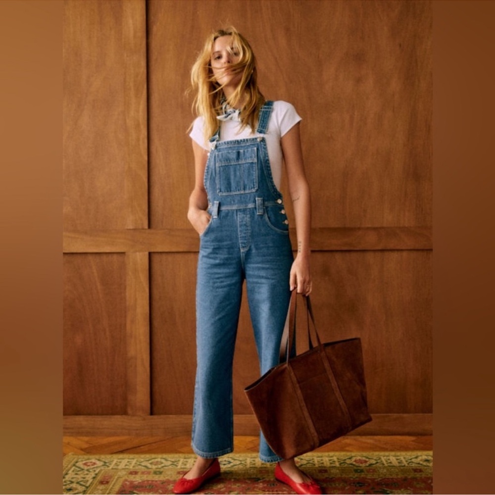 Sezane Soline Overalls Organic Cotton Denim